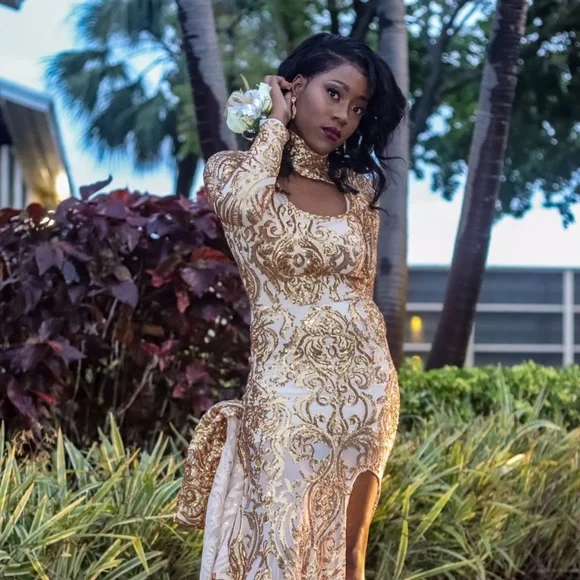 Dresses | Nude Gold Prom Dress | Poshmark